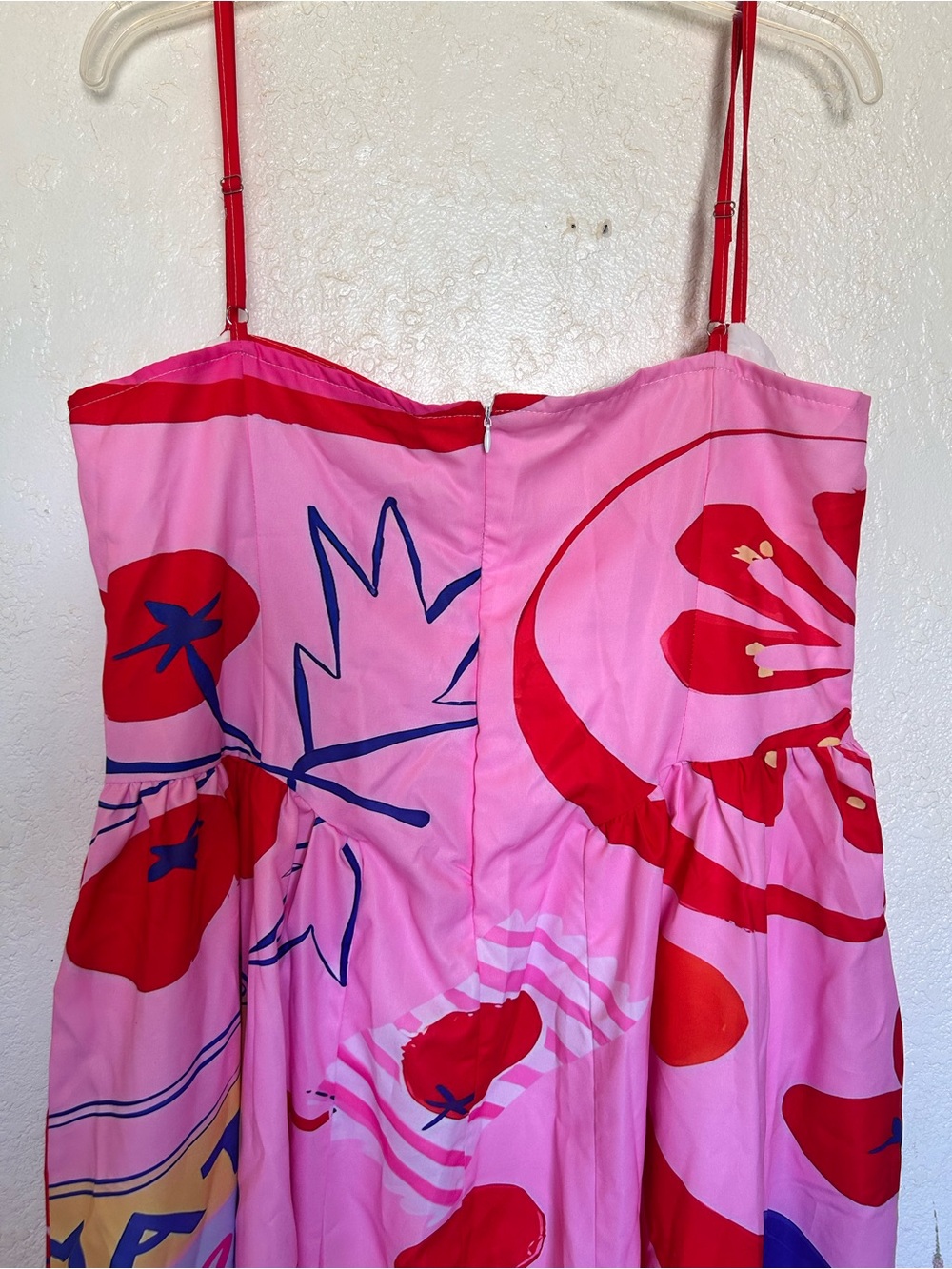 Colorful Pink & Red Printed 3X Sundress side pockets. - Picture 9 of 10